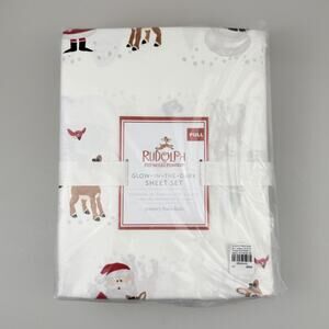 Pottery Barn Kids Rudolph FULL Sheet Set Glow In The Dark Christmas Percale NWT
